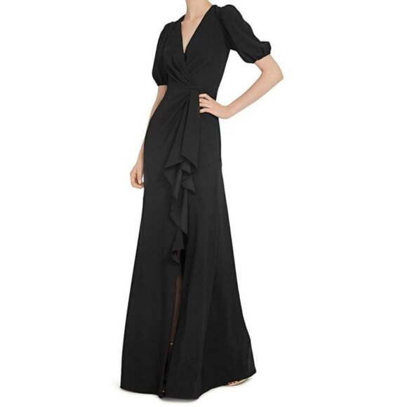 ML Monique Lhuillier Womens Black Ruffle Pintuck Evening Dress Gown NWT Size 4 - Picture 1 of 13
